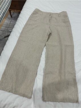 100% Linen Wide-Leg Pants in Light Beige